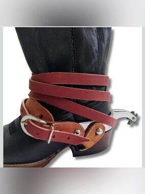 Bull Riding Spurs Straps Set - Leather Adjustable